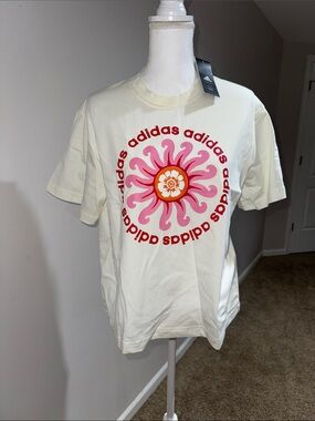adidas Farm GFX Cream Tee with Pink & Orange Sunburst Graphic